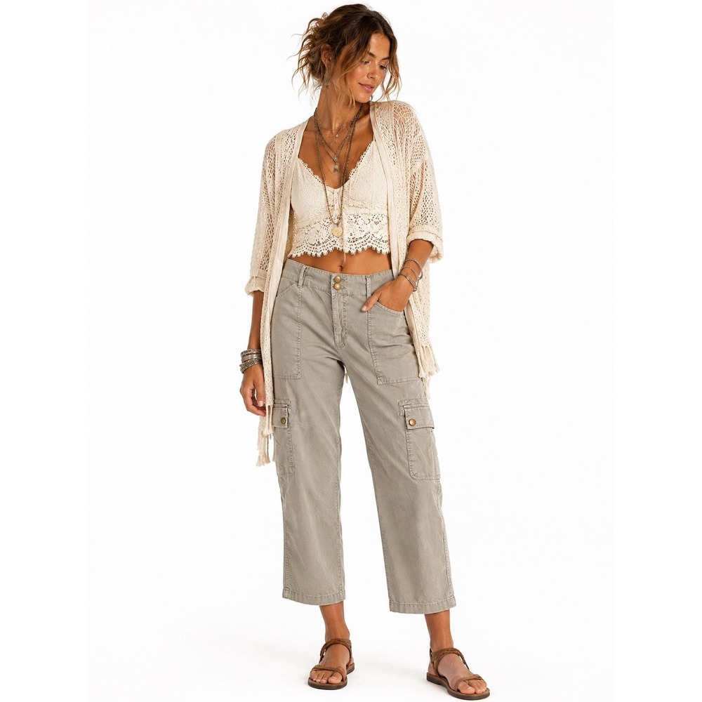 XCVI Wearables Cargo Capri Pants XL Sage Lagenlook Utility Boho Gorpcore Artsy